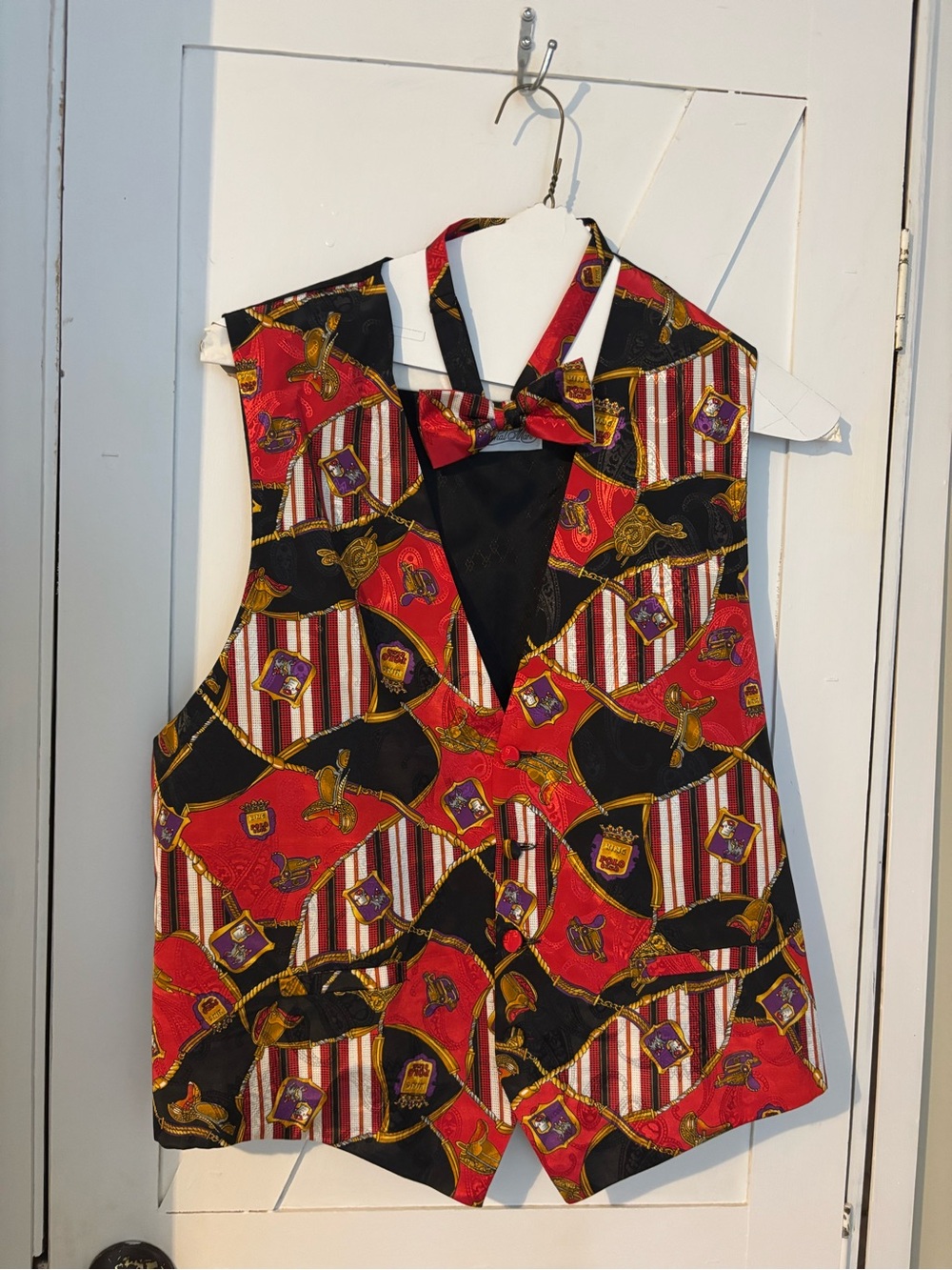 Vintage Jeremy Stevens Formal Vest Bow Tie Equestrian Polo Print Men’s